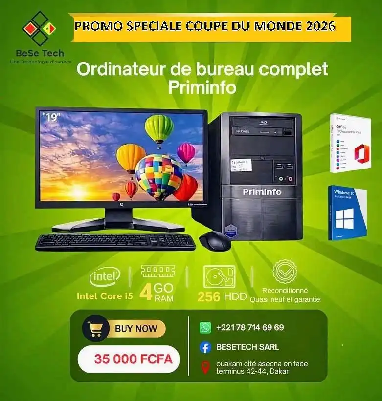 Promo Coupe du Monde 2026 — PC de bureau complet Priminfo à 35 000 FCFA